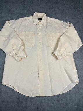 Kenneth Gordon Linen Shirt M Cream Button Down USA Hong Kong Vintage